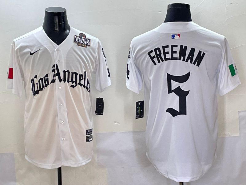Men Los Angeles Dodgers #5 Freeman White Five generations Joint Name 2025 Nike MLB Jersey style 6